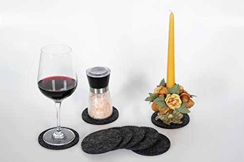 Superhome® Glas-Untersetzer 8-teiliges Set rund, Durchmesser 10cm 100% Polyester abwischbar, pflegeleicht, langlebig waschbar bei 30° Hochwertiges Tisch-Accessoire für drinnen und draußen (Anthrazith) - 5