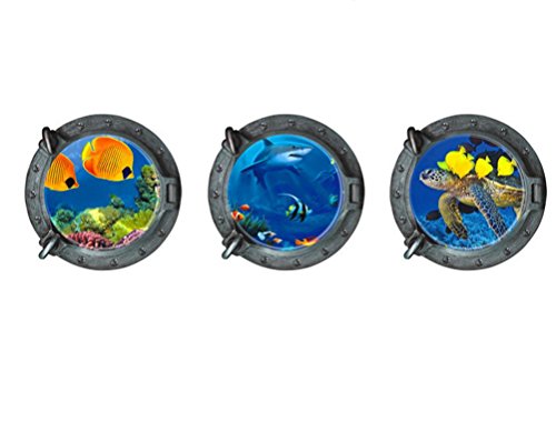 Moolecole 3X New Three-dimensional Submarine Wall Stickers Underwater Wallpaper Children's Room Decoration Stickers Living Room Bedroom Wall Stickers Waterproof Removable Wall Sticker Wall Poster