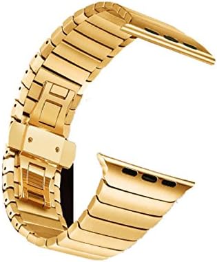 42 mm Stainless Steel Replacement Watch Band Strap Watch Solenoid Bracelet Strap Watch Band for Apple Series 1/2, Gold