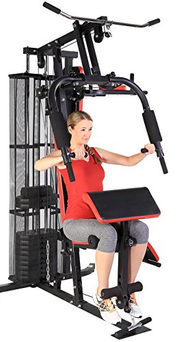 SportPlus Kraftstation/Homegym mit Gewichtsverstellung von 4,5 bis 55 kg, hochwertiges Seilrollensystem mit Kugellagern, inkl. Brustpresse Lat-Zug, Beincurl- und Armcurleinheit - 6