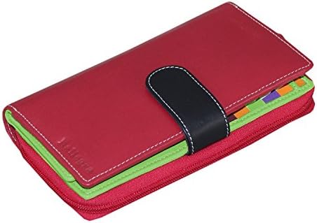 Ladies Purse Wallet for Women Long Soft Red &amp; Multi Coloured Nappa Leather RFID blocking Best Large Multi Fall Big Multi Credit Card Holder Designer Wallet with Zip Coin Compartment