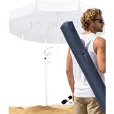 Aethra 220cm 10 Telli Beyaz Plaj ve G&uuml;neş Şemsiyesi Oxford Kumaş- Ayarlanır Başlık, Fiberglass İskelet- Teras, Balkon ve Kamp