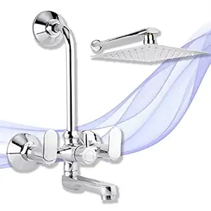 Adeptt Spa Series Brass Zen Wall Mixer Mixer with Overhead Shower and 125mm Long Bend Pipe (Chrome)