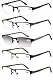 Amcedar Metal Half-Frame Reading Glasses Men 5-Pack Spring Hinges Stainless Steel Material Sun Readers 1.50