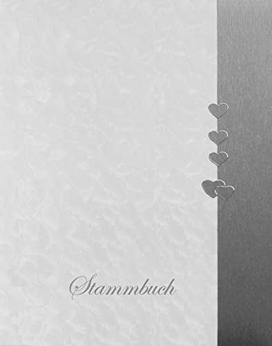 Stammbuch LINJA, weiß/dunkelgrau, Herzen in Silber, Format A4 mit Ringmechanik