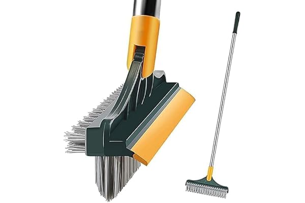 HULISEN 3-in-1 Bathroom Cleaning Brush with Wiper - Bathroom Cleaning Brush Long Handle 180° Rotate Toilet Brush Bathroom Tiles Cleaning, Wiper Floor Stainless Steel (Multicolour)