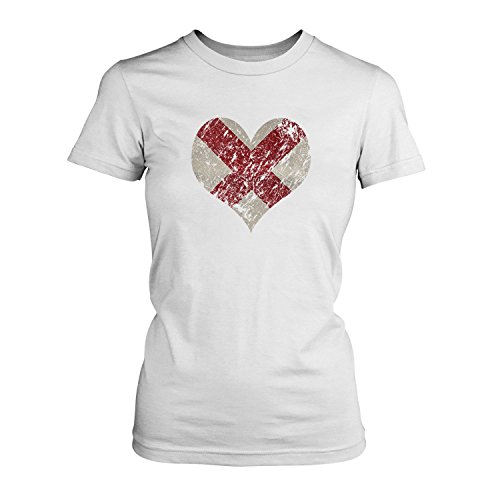 Fashionalarm Damen T-Shirt – I Love Northern Ireland | Fun Shirt Trikot mit Vintage Flagge Print für Fußball & Nord Irland UK Fans | EM & WM, Farbe:weiß;Größe:XL