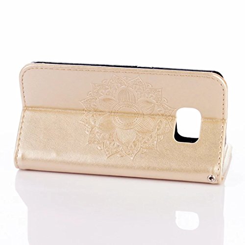 MUTOUREN 4 in 1 Samsung Galaxy S7 Funda Carcasa PU Cuero Tapa Libro de estilo Chic Case Cover Fina Cubierta cierre magn  tico funci  n Con Ranura Para Tarjetas Soporte Protecci  n Flip Case Cover de Cuero de la Piel PU Carcasa Funda Samsung Galaxy S7 Plata aguja del metal universal - Modelo de oro Sun