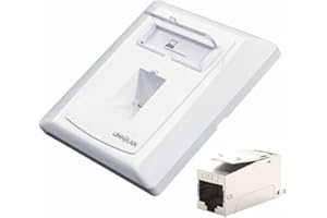 GPUCONNECT Premium RJ45 Ethernet Wall Socket | Single/Dual RJ45 Faceplate Set with Premium CAT8/CAT7/CAT6A Shielded Keystone Jack 10/40 Gbps/POE/Fits UK Backbox (Single RJ45, CAT 7 (Shielded))