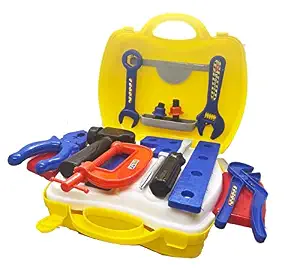 Natchcart 22 Pcs Engineer Pretend Role Play Workshop Toolbox Tool Kit Construction Playset Toys Rolling Carry Along DIY with Briefcase Accessories for Kids-Multicolor
