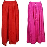 Mogul Interior 2 pcs Women's Gypsy Skirt Embroidered Rayon Flare Hippie Chic Long Skirts L