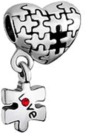 LovelyJewellery Puzzle Heart Charm Dangle Love Red Birthstone Charm Beads Fit Pandora Chamilia Charms Bracelets