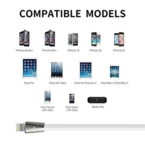 Lightning-Kabel, Aimus 6FT/1.8M PET verwicklungssicheres Kabel aus Zinklegierung 8 poliges Lightning-auf-USB-Kabel mit LED Licht Datensynchronisation & Schnellladekabel für iPhone 6/6 s/6 Plus/6 s Plus, iPhone 5/5 s/5 C/SE, iPad Mini 2 3 4 Air iPod und mehrere andere Geräte - 8