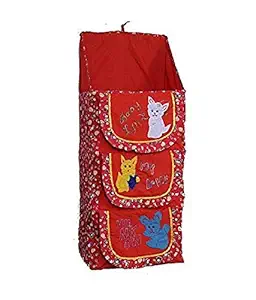 Kuber Industries Cloth Hanging Baby Three Cabinet Almirah, Red (KI5136)