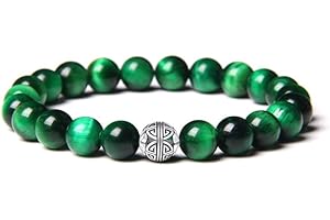 MetJakt Naturelles 8mm Pierres Bracelet précieuses deavec Cristal Bangle en perles avec pendentif en Argent Sterling 925 Pendentif Double Bonheur