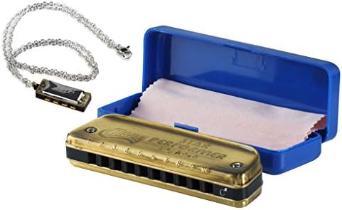 Huang Diatonic Harmonica 10 Holes Blues Harp Mouth Organ Key of C# with Mini Harmonica Necklace
