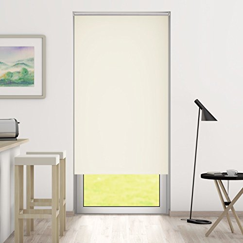 DESWIN Rollos – Set: Verdunkelungsrollo + Premium-Klemmhalter – 80 x 230 cm ALTWEISS – (KlemmFix Rollo mit Metallkette, Klemmhaltern, Rollo-Magnete, Halter zum Schrauben) - 2