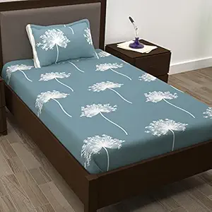 Story@Home Designer Bedsheets for Single Spark 100% Cotton Single Bedsheet and 1 Pillow Cover for Bedrooms - (Blue and White)