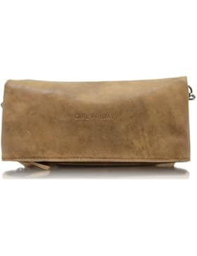 GIRL FRIDAY Clutch INGVILD Damen-Tasche Handtasche Umhängetasche Schultertasche 100% vegan hergestellt, Cognac