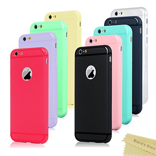 Mavis's Diary 9x Funda iPhone 6, iPhone 6s Carcasa Silicona Gel Mate Case, Ultra Delgado TPU Goma Flexible Cover para iPhone 6/6s - (Azul + Amarillo + Verde + Negro + Transparente blanco + Azul oscuro + Rojo + Púrpura claro + Rosa claro)