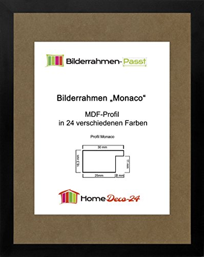 Monaco MDF Bilderrahmen ohne Rundungen kantiger Bauhausstil 45 x 60 cm Farbe und Verglasung wählbar 60 x 45 cm hier: Schwarz Matt mit Acrylglas klar 1 mm