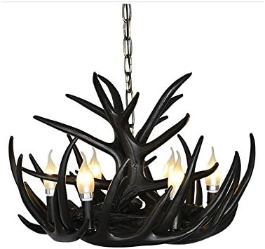 chicstyleme Rustic Cascade Antler Chandelier with 6 Lights Ceiling Lights Adjustable Chain Lighting Antler Light for Bedroom Santa Deer Pendant Light for Cloakroom (Black)