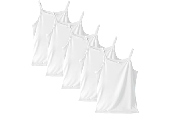 Letoileite 5-pack flickor cami västar underkläder barn mjuk bomull andningsbara undertröjor vit pastell linne 2-12 år