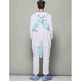 Aivtalk Unisex Flanell Pajama Schlafanzug Kostüm, für Fasching Kinderparty Karneval, Einteilig Nachtwäsche Tierkostüm Jumpsiut Gr.L für Körpergrößer 170-180cm - Einhorn Blau/Weiß -