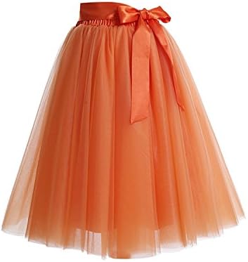 Caissen Women's Vintage Layered Tulle Sash A-Line Tutu Skirt Party Prom Evening Formal Skirt Petticoat Underskirt Orange