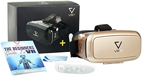 Top VR Headset Set + Bluetooth Remote + Guide To Virtual Reality, The 3d Virtual Reality Kit , Enjoy VR Games, Apps And Movies On Your Mobile. Works With Android, Iphone And All Phones 4-6 Inches Wide (Gold)