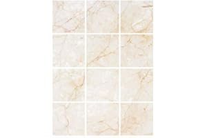 Stickers Carrelage - Effet Marbre Beige - Dimensions d'un Sticker : 15 x 15 cm - Planche de 12 Adhésifs