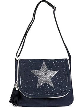 styleBREAKER Umhängetasche mit Strass Stern und All Over Glitzersteine am Deckel, Schultertasche, Handtasche,...
