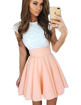 ECOWISH Sommerkleid Spitze Kleid Damen Cocktailkleid Festlich Partykleid A Linie Ärmellos Knielang