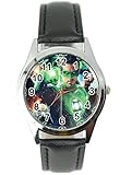 taport® Die Green Lantern Quarz Runde Uhr Schwarz Echt Leder Band + Gratis Ersatz Batterie + Gratis Geschenkverpackung