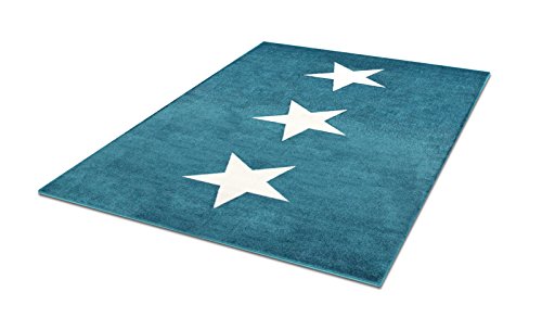 Wohnzimmer Teppich Blau Weiss mit Sternen | Teppiche m. ÖKO-TEX geeignet fürs Kinderzimmer oder Babyzimmer | Flache Kurzflor Läufer für Teenager Jugendzimmer mit Stern-Motiv, Größe:160×230 cm - 2
