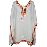 Indiatrendzs Women's Rayon Kaftan Top Embroidered Neckline with Dori Swimsuit Beach Cover Up Kaftan