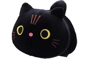 OUKEYI Cuscino in peluche con gatto nero, con animali ripieni e gatti neri, decorazione creativa in peluche 25 cm per bambini e ragazze e ragazzi (nero)