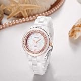 Lnyy Weibliche Watch Mode wasserdicht Quarz weibliche Uhr Perlmutt Diamant wahre Keramik Damenuhr