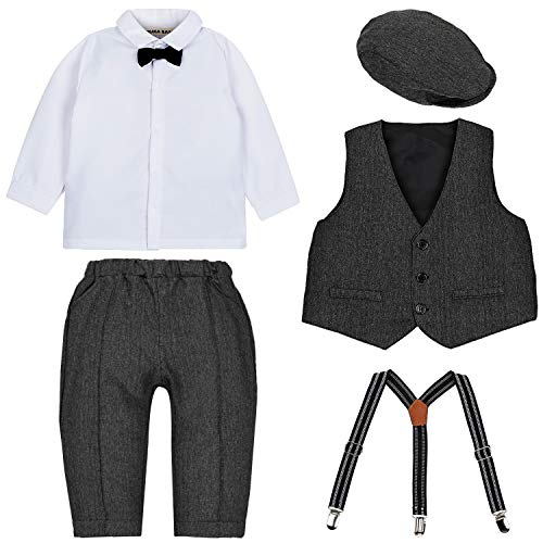 Zoerea 4tlg Baby Jungen Bekleidungssets Hemd + Hose + Weste + Hut Fliege Krawatte Kinder Anzug Gentleman Festliche Hochzeit Langarm Body für Frühling Herbst - 2