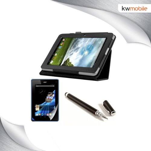 3in1 Set: kwmobile Hülle für Acer Iconia B1-710 / B1-711 – Tabletcover Slim Case Tablet Schutzhülle – Smart Cover Tabletcase Schwarz + Folie, kristallklar + Stylus, Schwarz - 7