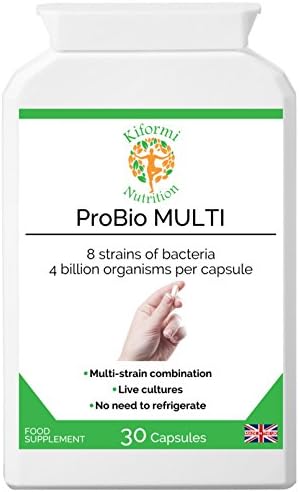 ProBio MULTI | Vegetarian | Multi strain live culture combination | 8 live bacteria biotics with 4 billion strength | Large &amp; Small Intestine Support | 30 capsules | Ideal for Travel | Made in the UK