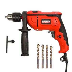 KHADIJA 650WATT 13MM Power Impact Reverse Forward Rotation Drill Machine Speed Regulator with 4Pcs Ceramic Drill Bits for Concrete Wall Tiles 6 Months Warranty- Red, Black