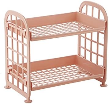 2-story hollow shelves plastic cosmetics storage rack desktop finishing shelves kitchen seasoning rack durable drain rack Pink 22*14*20.5cm