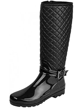 Kick Footwear Ladies knee high fur lined quilted zip up wellington boots