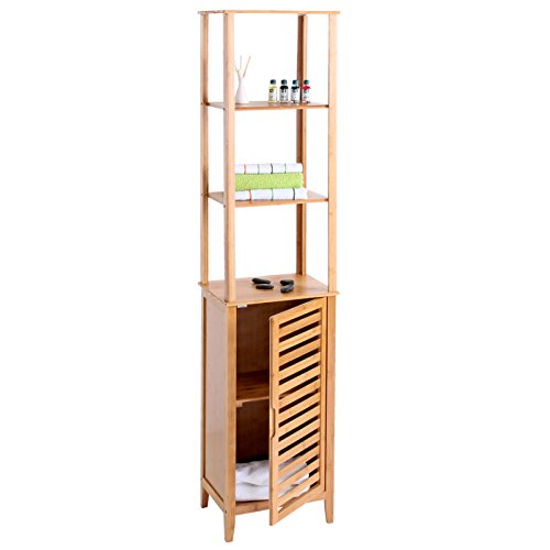 Regal Narita, Badregal Standregal Badschrank mit Staufach, Bambus 170x38x30cm - 2