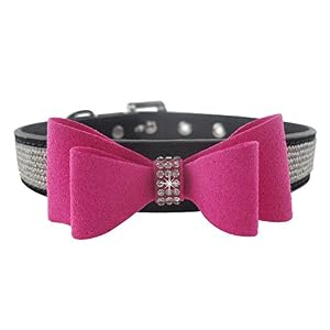 Collare per cani regolabile in Cuoio con Strass e Papillon