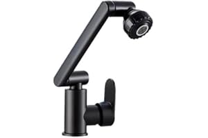 YANGHX Bathroom Basin Mixer Taps, Single Lever Tap Faucet Bathroom Faucet Bathroom Cabinet Vanity Faucet Vessel Sink, 360° Swivel Rotation (Black Tall)