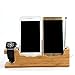Price comparison product image Bamboo Wood Apple Watch iPhone Charger Dock Stand, iWatch Series 1,2 [Nightstand Mode] 38mm & 42mm, iPhone 7/7 Plus, 6s/6s Plus, 6/6 Plus, 5/5s/5c, Mobile and iPad Air 2, iPad mini, Original BASIC / SPORT / EDITION and Samsung Smartphone Dual Wooden 3 in 1 Charging Station Cradle Holder with Card Holder and Pen Stand