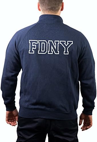 Jacket in Navy FDNY with Coloured Chest Emblem and Outline Back Lettering, navy