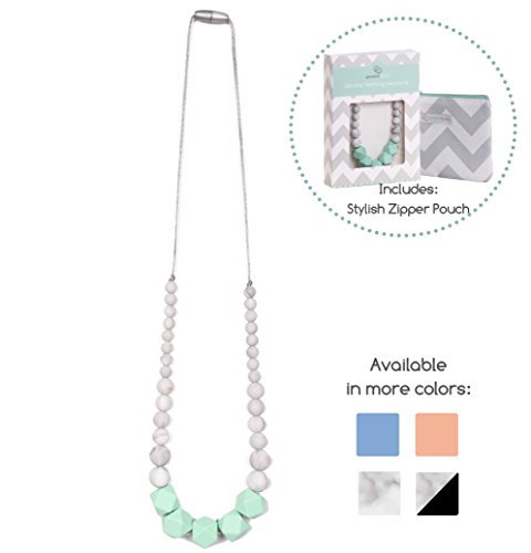Goobie Baby Madison Silicone Teething Necklace for Babies, Worn by Mum (Mint/Marble)
